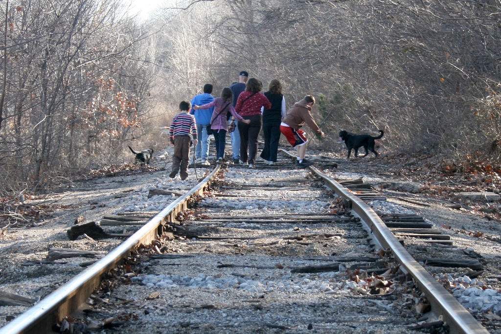 Family, Train Tracks, Dog