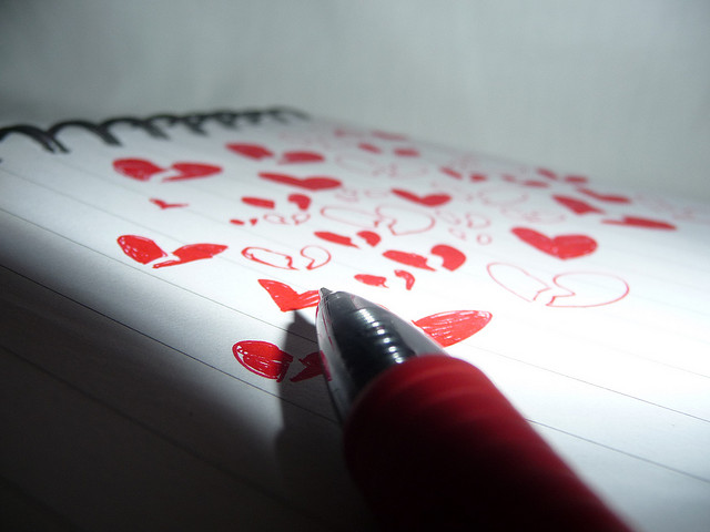Red Love Hearts, Red Pen, Book