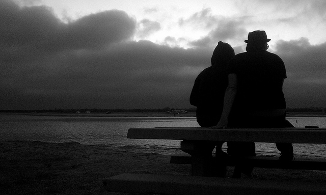 Couple, Beach, Bench