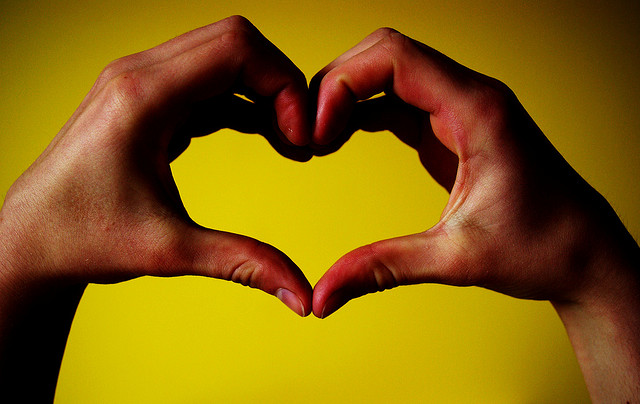 Love Heart, Hands, Yellow Background